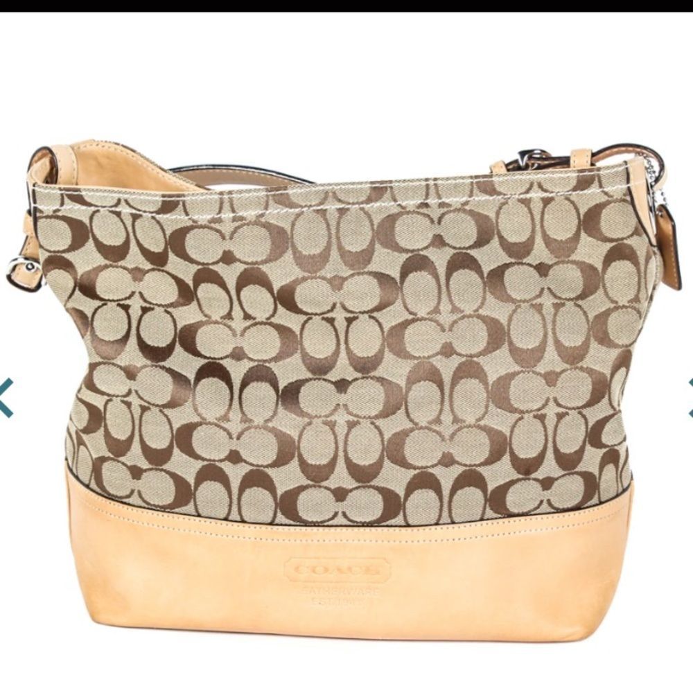 Coach Beige and Brown Signature Canvas Shoulder Bag